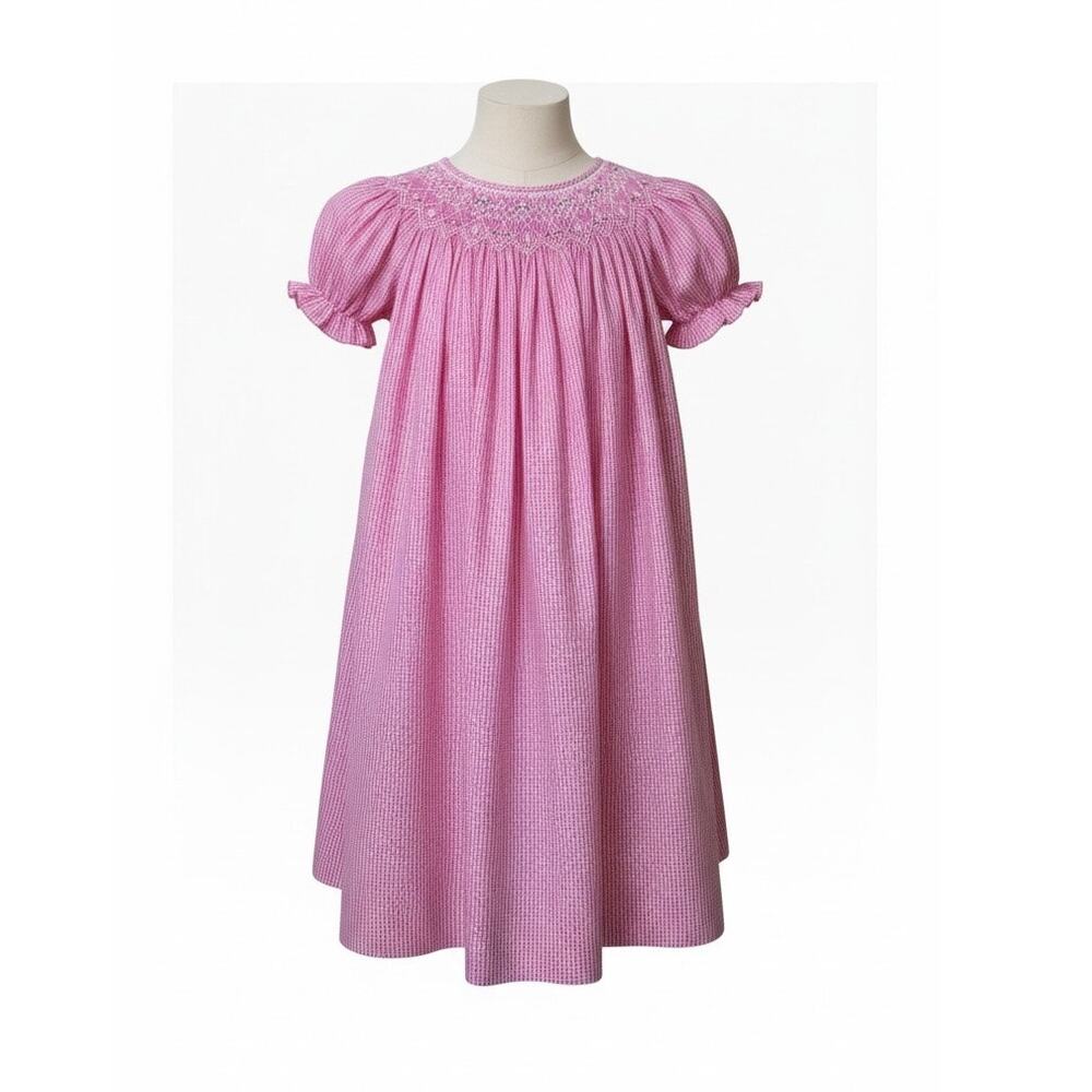 Rosalina Pink Gingham Smocked Bishop Dress Girls 3T Heirloom Classic Microcheck